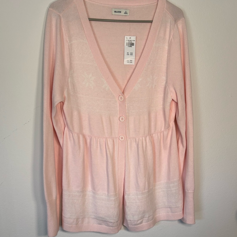 NWT$50 Hollister  Y2K Pink Button-Front Knit Baby Doll ‘Empire Style Cardigan XL - Picture 2 of 7